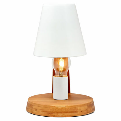 32cm Wooden Base Modern Desk Table Lamp Light Metal Shade Designer - White