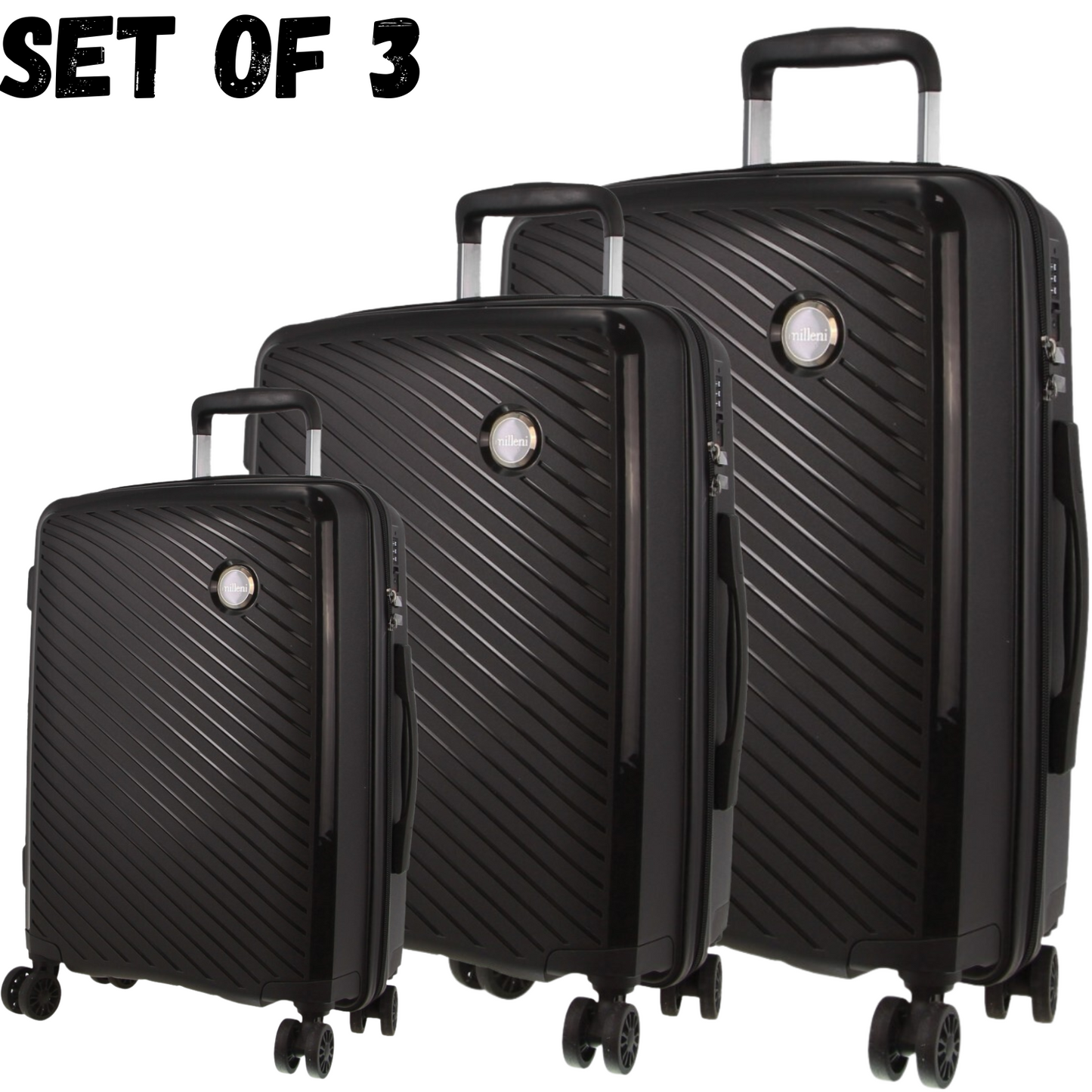 Milleni Hardshell 3-Piece Luggage Bag Travel Carry On Suitcase - Black