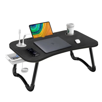 NNECN Laptop Desk Bed Table Tray Folding Breakfast Table Portable Lap Standing Desk Notebook Stand Reading Holder for Bed/Sofa Large Lap Desk with USB-Charger and Cup-Holder