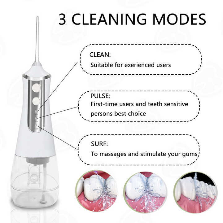 Pink 300ML Cordless Water Flosser with 5 Nozzles - Rechargeable Portable Oral Irrigator