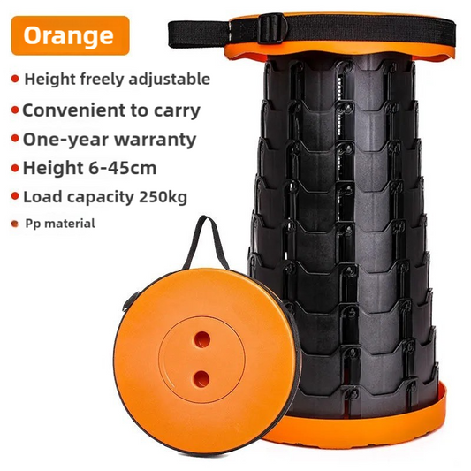 Black and Orange Splicing Color Portable Outdoor Telescopic Folding Stool with 100 Weight-Bearing Buckles, Lightweight and Compact Design, Perfect for Fishing, Camping, and Travel