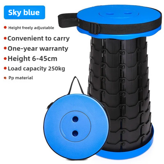 Black and Blue Splicing Color Portable Outdoor Telescopic Folding Stool with 100 Weight-Bearing Buckles, Lightweight and Compact Design, Perfect for Fishing, Camping, and Travel