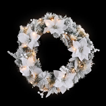 Jingle Jollys 60cm Christmas Wreath LED Lights Snowy Flowers Garland Party Decor