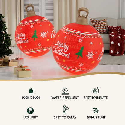 Jingle Jollys Christmas Inflatable Ball 60cm Led Illuminated Xmas Decoration Red