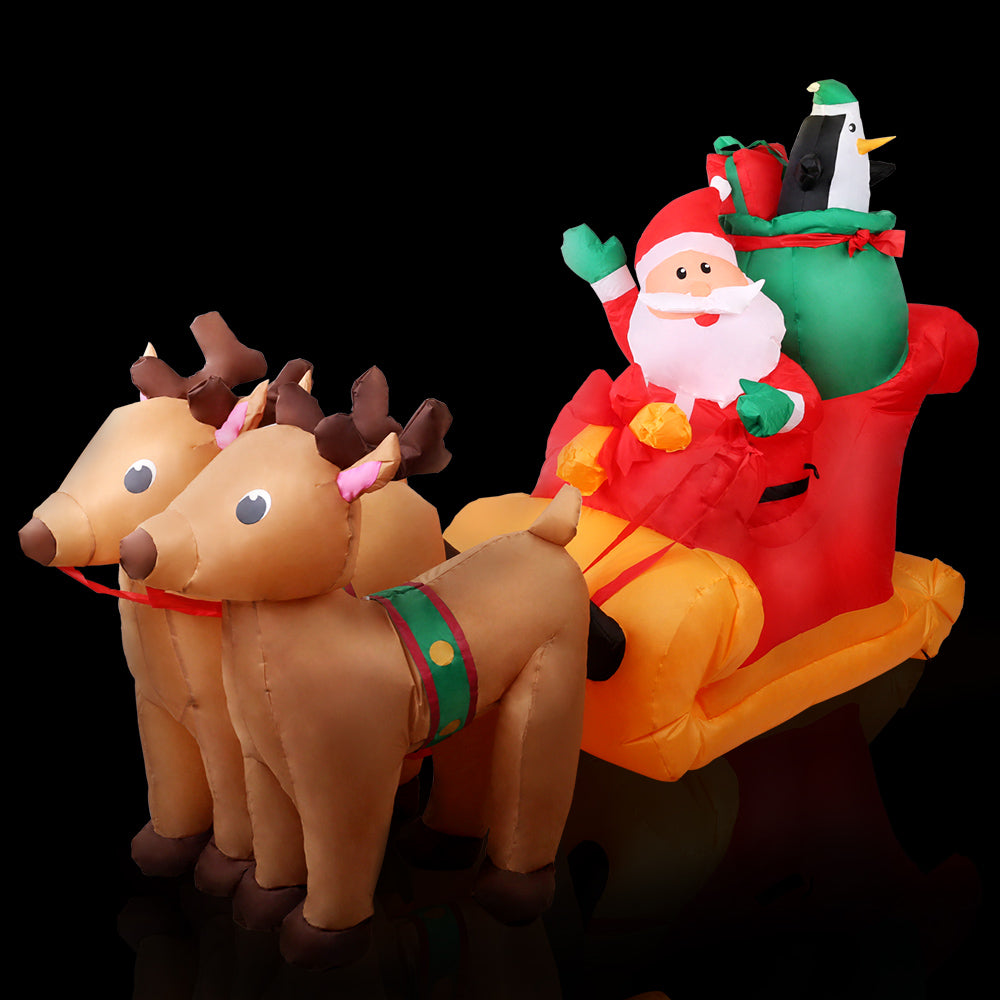 Jingle Jollys Christmas Inflatable Santa Sleigh 2.2M Illuminated Decorations