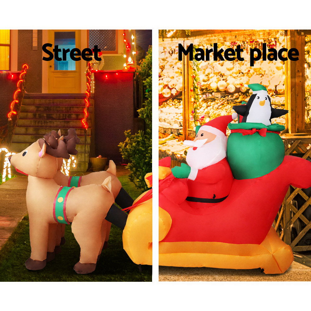 Jingle Jollys Christmas Inflatable Santa Sleigh 2.2M Illuminated Decorations