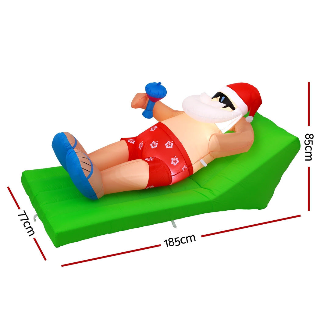 Jingle Jollys Christmas Inflatable Santa Bench 1.8M LED Illuminated Decorations