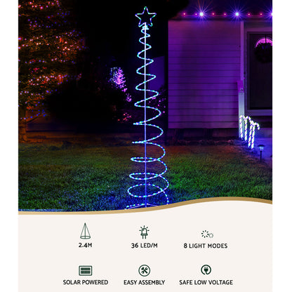 Jingle Jollys Solar Christmas Tree 2.4m Motif Lights 8 Modes Multi Colour