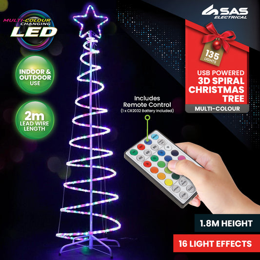 SAS Electrical 1.8m 3D Spiral Christmas Tree Remote Controlled Indoor/Outdoor