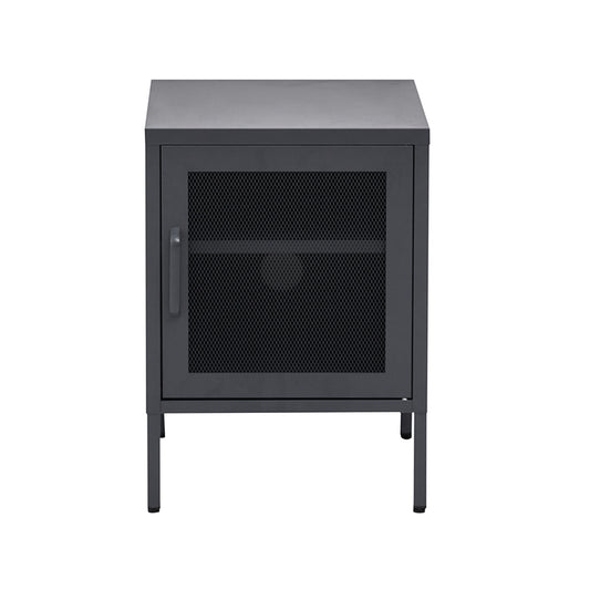 ArtissIn Bedside Table Mesh Door Cabinet - Black