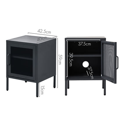 ArtissIn Bedside Table Mesh Door Cabinet - Black