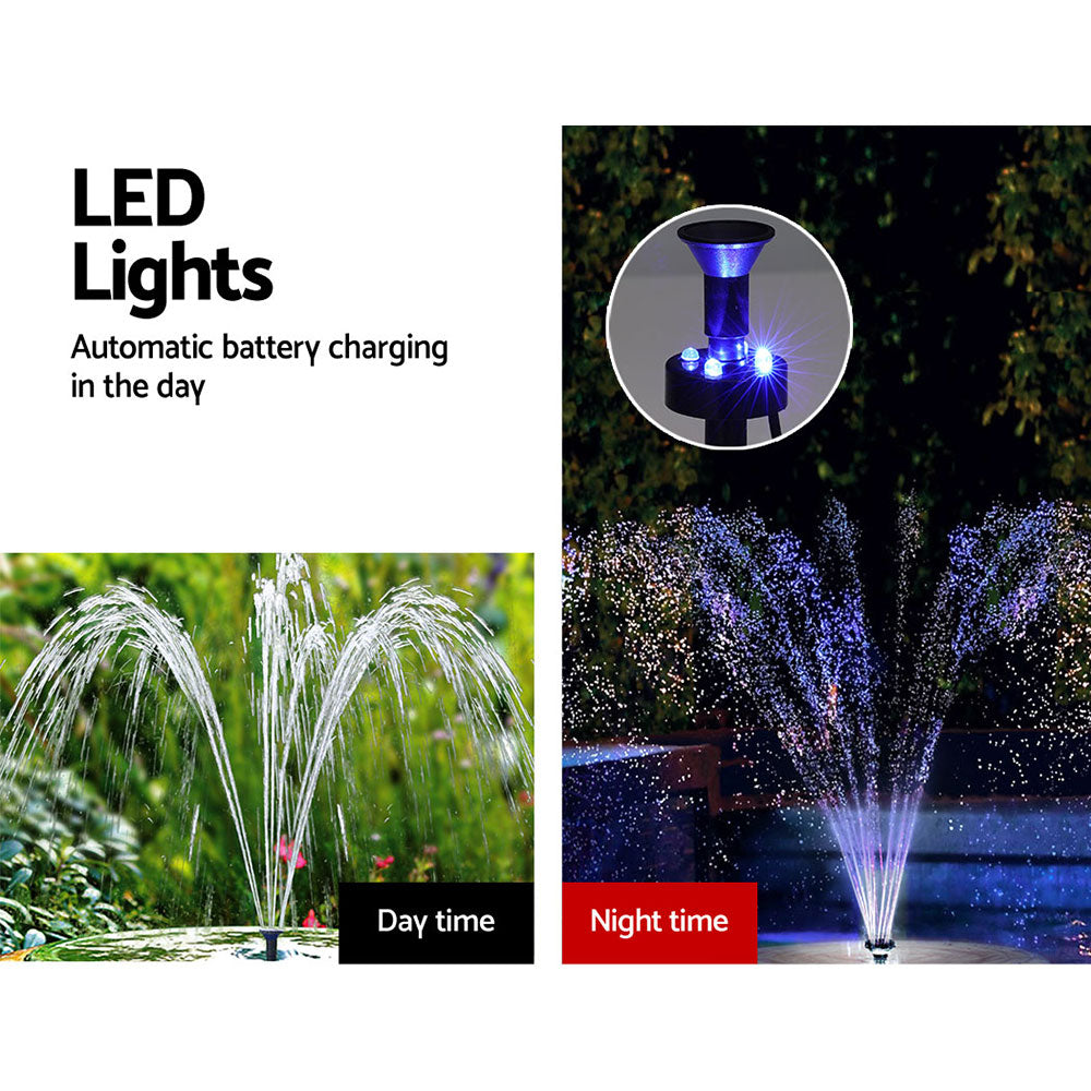 Gardeon Solar Pond Pump Submersible Water Fountain with Battery LED Lights 4.4FT