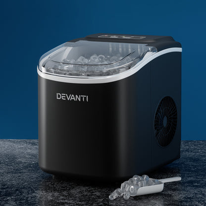 Devanti Portable Ice Maker Machine Ice Cube Tray 12kg Bar Countertop Black