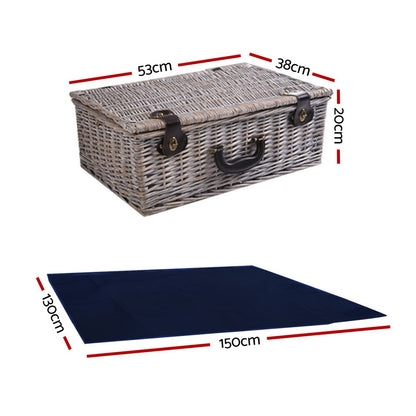 Alfresco 6 Person Picnic Basket Set Cooler Bag Insulated Blanket Plates Navy