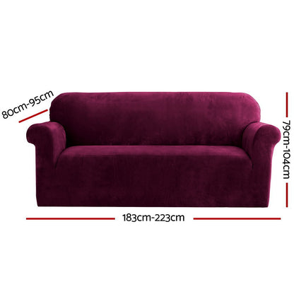 Artiss Sofa Cover Couch Covers 3 Seater Velvet Ruby Red