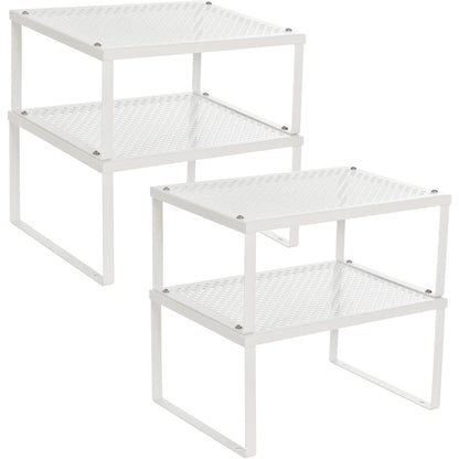 SONGMICS Cabinet Shelf Organizers Set of 4 Metal Kitchen Counter Shelves White