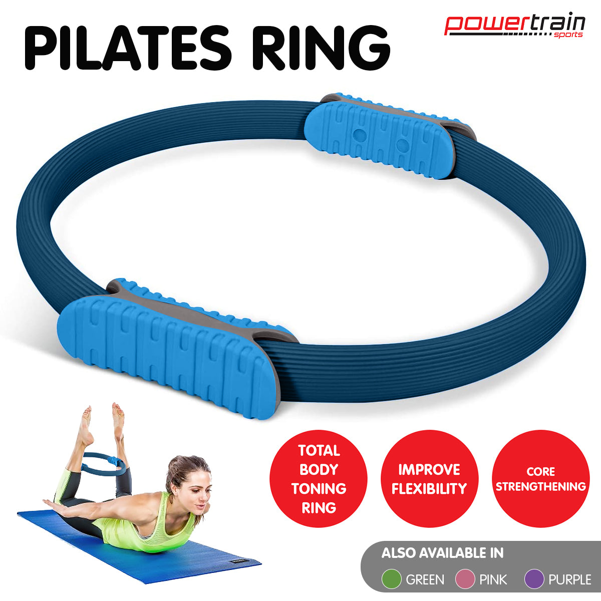 Powertrain Pilates Ring Band Yoga Home Workout Exercise Band Blue