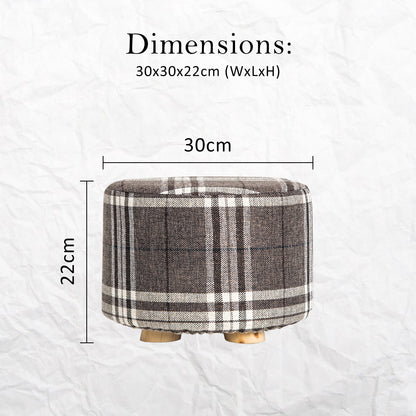 Fabric Ottoman Round Wooden Leg Foot Stool - LATTICE