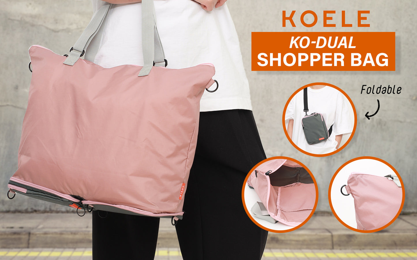 Shopper Bag Tote Bag Foldable Travel Laptop Grocery Nylon KO-DUAL PINK