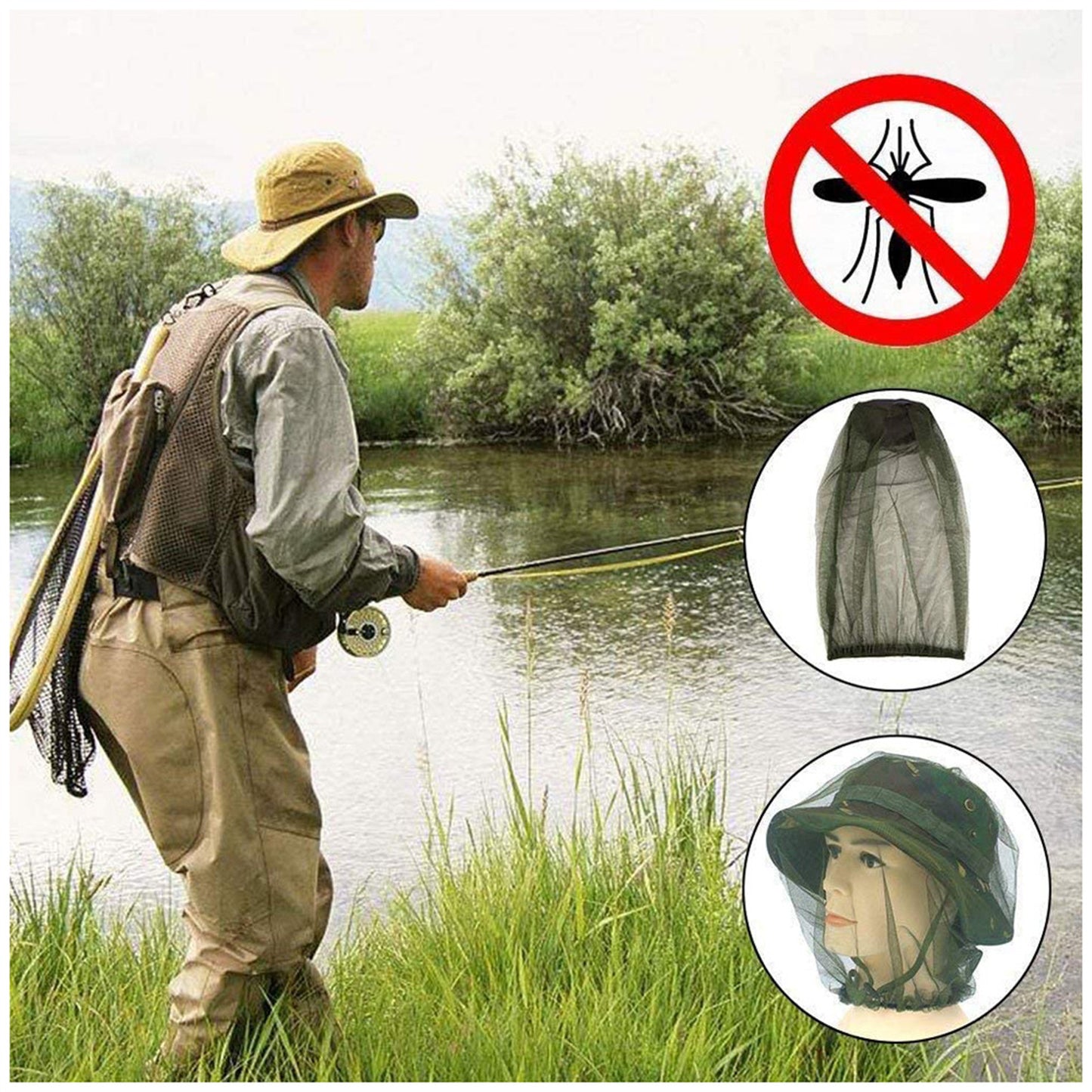 Mountgear 1 PCs Mosquito Fly Head Net Bee Outdoor Fishing Insect Mesh Hat Protector