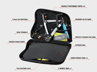 NOOYAH Bike Hard Shell Travel Case EVA Mountain MTB ebike Road Bike 700c Gravel Bike Tourer- BK002 in Black