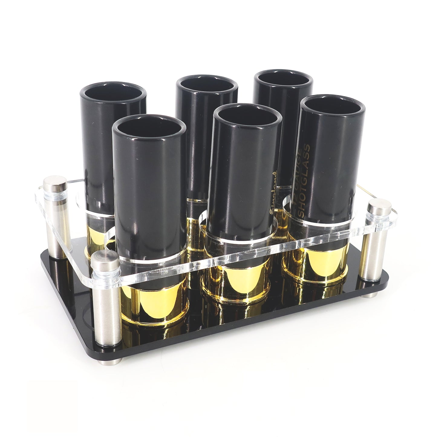 Hunting Gift 12 Black Gauge Shotgun Shell Shot Glasses Set with PU Leather Bag