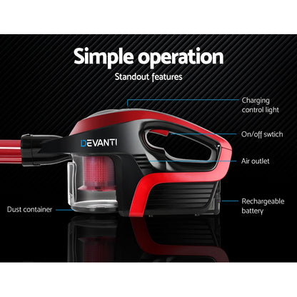 Devanti Handheld Vacuum Cleaner Bagless Cordless 150W Red